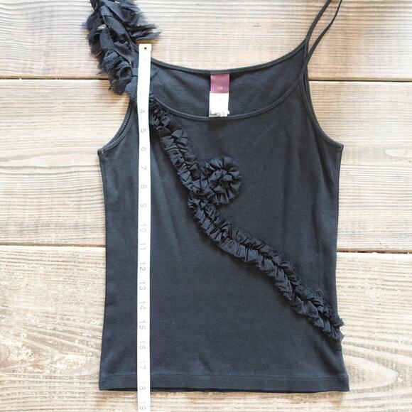 Carolina Herrera Tank Top Womens Medium Black Ruffle Rosette Asymmetrical Party - Picture 6 of 11